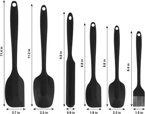 Miniatura 6 de Juego de 6 espátulas de silicona, espátula de cuchara de goma, resistente al calor, diseño de una pieza, espátula sin costuras, raspadores Negro