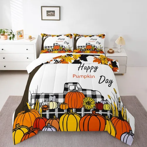 Miniatura 19 de Juego de edredón de calabaza de otoño tamaño individual para niños y niñas, juego de ropa de cama para niños, mujeres y hombres, ultra suave
