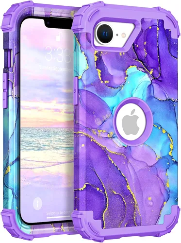 Miniatura 86 de Hocase Funda para iPhone SE 2022/2020, resistente a prueba de golpes, de plástico duro+goma de silicona, funda protectora híbrida para iPhone SE
