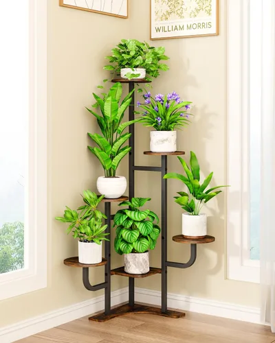 Miniatura 8 de Homsorout Soporte de Esquina para Plantas de Interior - Soporte de Plantas de Interior de 6 Niveles, Estante Redondo de Metal para Plantas