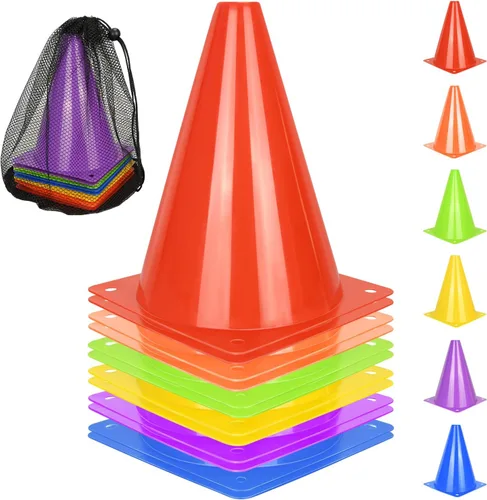 Miniatura 13 de PXZBLG 12/24/50 conos de fútbol, conos de fútbol de 17 cm, conos de tráfico de plástico, conos de entrenamiento para baloncesto, fútbol y patinaje