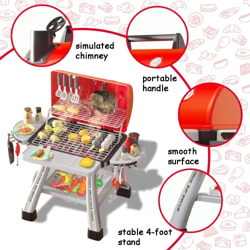 Miniatura 5 de Juego de Parrilla de Barbacoa para Niños, Juguetes de Cocina con Simulación de Luz y Sonido de Humo, Juego de Comida de Simulación para Niños