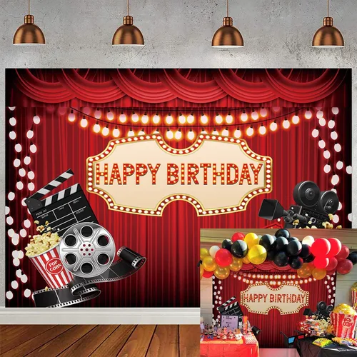 Telón de fondo de noche de película, alfombra roja, temática de película, fondo de fiesta de cumpleaños, decoración de fotografía, accesorios para