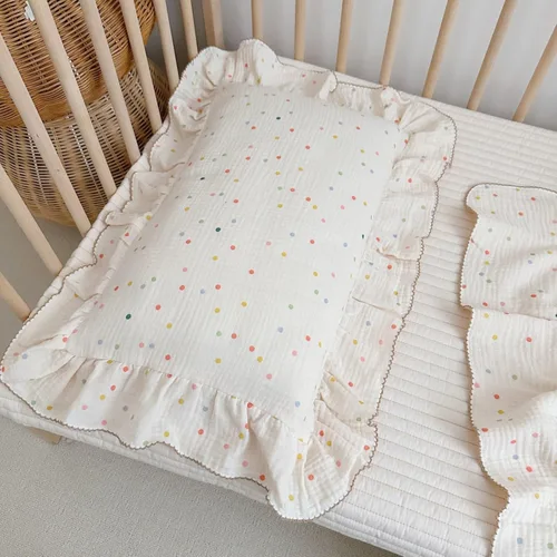 Miniatura 4 de BuLuTu Fundas de almohada para niños pequeños de algodón musul, fundas de almohada para niños pequeños con patrón de puntos de colores, fundas