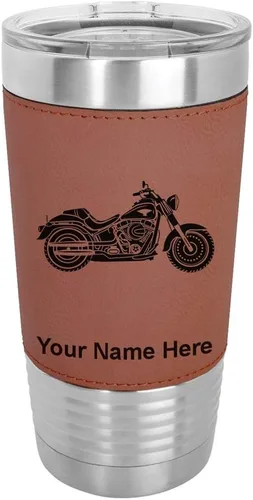 Miniatura 12 de LaserGram Vaso aislado al vacío de 20 onzas, motocicleta, grabado personalizado incluido (cuero sintético, rústico)