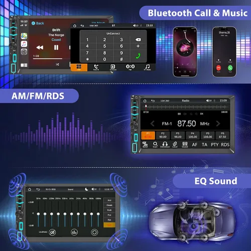 Miniatura 7 de Pantalla de radio estéreo inalámbrica de doble DIN para receptores de audio de automóvil, Bluetooth Car Play Android Auto Touchscreen, Mirror Link