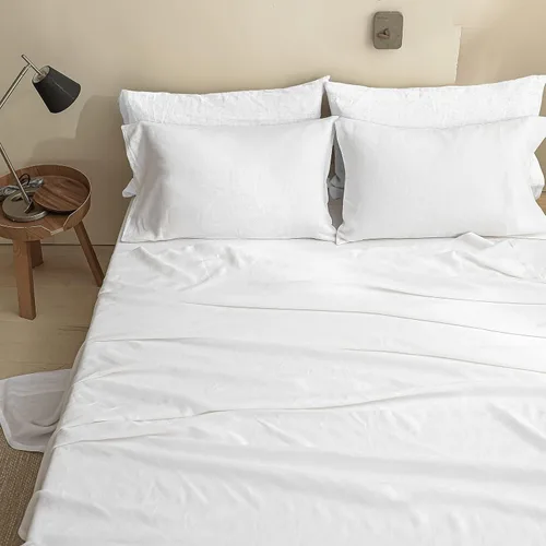 Miniatura 8 de Simple&Opulence Juego de sábanas 100% lino tamaño King, 6 piezas de sábanas de lino francés natural, juego de ropa de cama transpirable suave