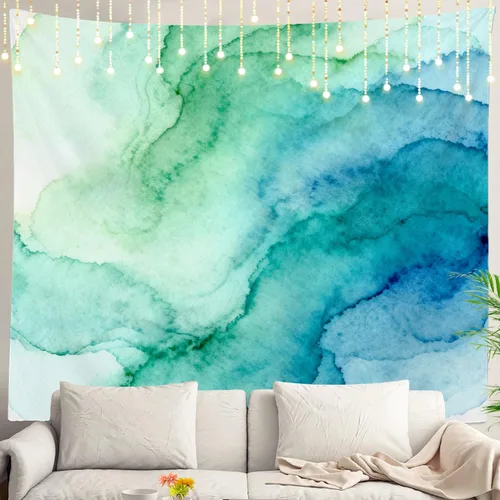 Miniatura 133 de Shrahala Tapiz de pared azul brillante, acuarela azul degradado para colgar en la pared, tapiz grande decorativo de fibra de poliéster, dobladillo