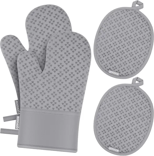 Manoplas de Horno y Agarraderas 4 Juegos, Resistentes al Calor 500°F Manopla de Horno y Agarradera, Guantes de Horno y Agarraderas con Superficie de