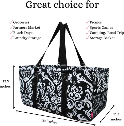 Miniatura 270 de NGIL Bolsa de comestibles reutilizable extra grande plegable de gran tamaño para comestibles, almacenamiento, picnic, playa, Bronco-negro occidental