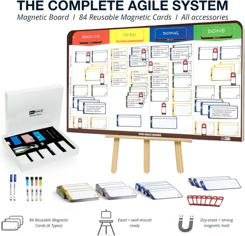 Miniatura 2 de Kit de tablero ágil magnético completo (42 pulgadas 23 pulgadas) Kanban & Scrum Tablero de gestión de proyectos de borrado en seco con 84 tarjetas