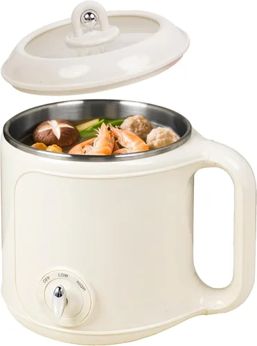 Miniatura 8 de Olla Eléctrica Caliente con Vaporera: Cocedor de Ramen de 2.0L, Olla Eléctrica Multifuncional de Acero Inoxidable, Portátil, Ajuste de Potencia Dual