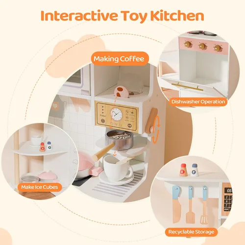 Miniatura 3 de JOYMOR Juego de Cocina Infantil, Cocina para Niños Pequeños con Fregadero de Cocina y Abundantes Accesorios de Cocina, Ideal para el Juego Creativo