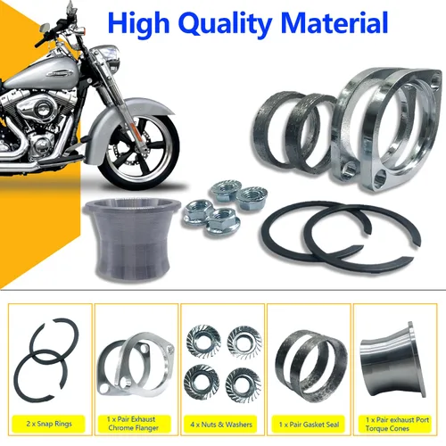 Miniatura 4 de Kit de juntas y conos de torque y brida cromada con tuercas y arandelas compatible con modelos Touring Dyna Softail Sportster Evolution Big Twin