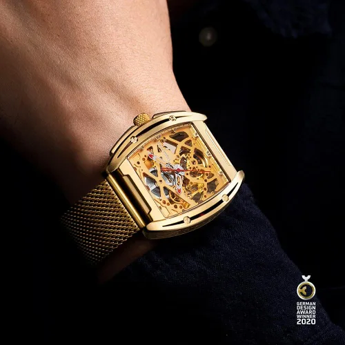 Miniatura 7 de CIGA Design Reloj de pulsera mecánico de acero inoxidable dorado con correa de silicona de zafiro con una correa de acero inoxidable