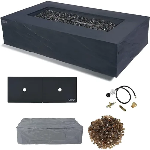 Miniatura 30 de Elementi+ Mesa de Fuego de Gas Colorado de Hormigón Fundido de 56" Rectangular, Hoguera al Aire Libre con Ignición Electrónica Incluye Cubierta