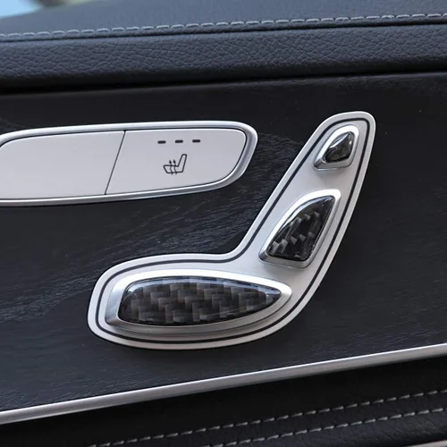 Miniatura 3 de YIWANG Adhesivo interno de lentejuelas 3D de botón de asiento de automóvil de fibra de carbono suave para Mercedes Benz C GLC Clase W205 X253