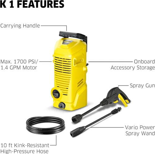 Miniatura 2 de Kärcher Hidrolavadora K 1, Máx 1.45 GPM, 1700 PSI, Pistola Rociadora de Gatillo y Lanza de Pulverización Vario Power - para Autos, Bicicletas