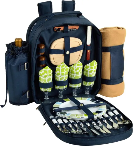 Miniatura 4 de Picnic at Ascot - Mochila de picnic ecológica para 4 personas equipada de lujo con enfriador, soporte de vino aislado y manta - Verde bosque