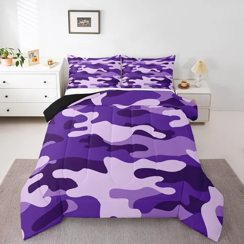 Miniatura 7 de Erosebridal Juego de ropa de cama de camuflaje, juego de edredón de camuflaje rojo y negro para niños y niñas, juego de edredón de estilo militar