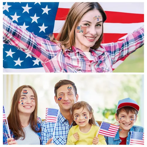 Miniatura 6 de Tatuaje temporal del Día de la Independencia, tatuaje de manga facial del 4 de julio, 36 hojas luminosas de tatuajes falsos de bandera