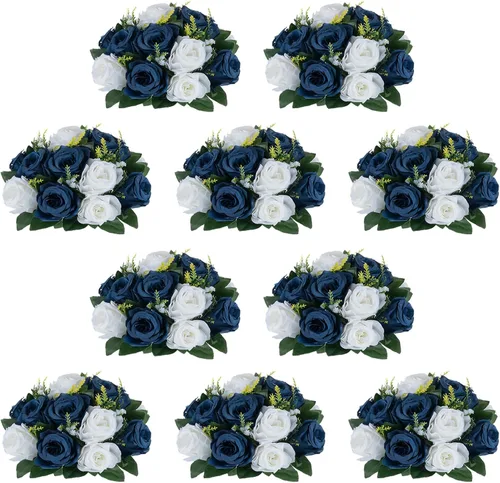 Miniatura 34 de NUPTIO Centros de mesa de flores blancas para mesas: 6 piezas de arreglo de bolas de flores artificiales para fiesta de boda, rosa floral falsa
