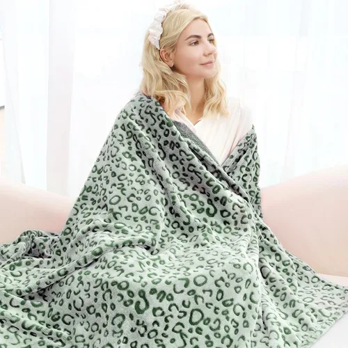 Miniatura 2 de MIBOI - Manta de forro polar con estampado de leopardo verde, manta de felpa suave y acogedora, manta verde para sofá, cama Verde leopardo