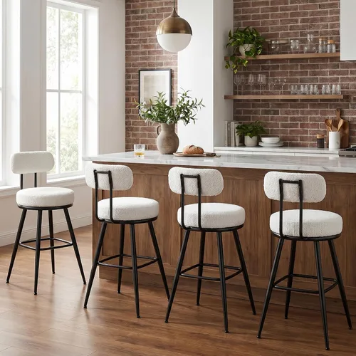 Miniatura 10 de VASAGLE Juego de 2 taburetes de bar giratorios de 360°, taburetes de bar de altura de mostrador con respaldo, tela Boucle, contemporáneo moderno