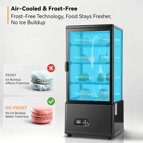 Miniatura 4 de Tylza Vitrina refrigerada para encimera, refrigerador comercial de 2.7 pies cúbicos/78L, vitrina con luz LED, puerta de vidrio doble, 32-54°F
