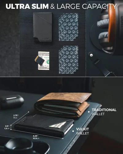 Miniatura 2 de VULKIT Cartera de tarjetas desplegable con bloqueo RFID, funda delgada de aluminio para tarjetas bancarias con bolsillo para dinero de negocios