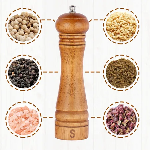 Miniatura 6 de Gulex® Molinillo de pimienta de madera, grosor ajustable, molinillo de pimienta de madera de 8 pulgadas, mecanismo de molienda de cerámica, molino