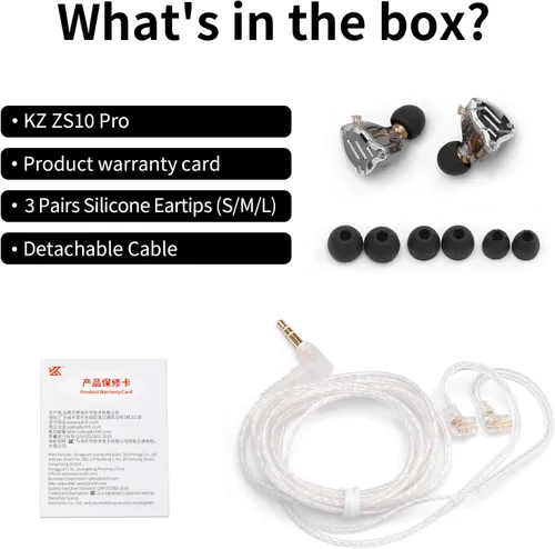 Miniatura 8 de Linsoul - KZ ZS10 Pro, 4BA+1DD, con 5 controladores, auriculares de metal de alta fidelidad con placa frontal de acero inoxidable, cable desmontable