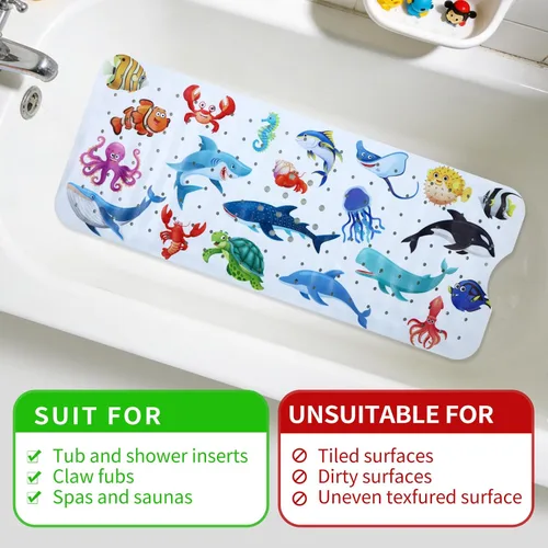 Miniatura 7 de Tapete de Baño para Bebé para Bañera Antideslizante para Niños, Tapete de Bañera Extra Largo de 40X16 Pulgadas, Tapete de Baño y Ducha para Niños