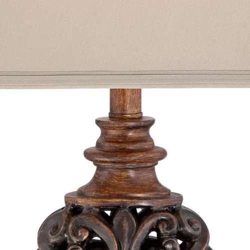 Miniatura 3 de Regency Hill Exeter Lámparas de Mesa de Estilo Tradicional 30" de Alto Juego de Tamaño Completo de 2 Bronce Madera Tallada Hoja Crema Pantalla