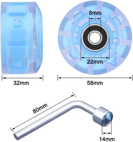 Miniatura 6 de Tanzfrosch Paquete de 8 Ruedas de Patines con Rodamientos Instalados Ruedas Cuádruples con Luz para Patinaje de Doble Fila y Monopatín 82A Azul