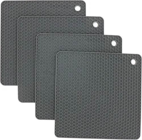 Miniatura 7 de Juego de 2 salvamanteles de silicona de 9 x 12 pulgadas, multiuso, antideslizantes, flexibles, duraderos, resistentes al calor, color rojo, verde
