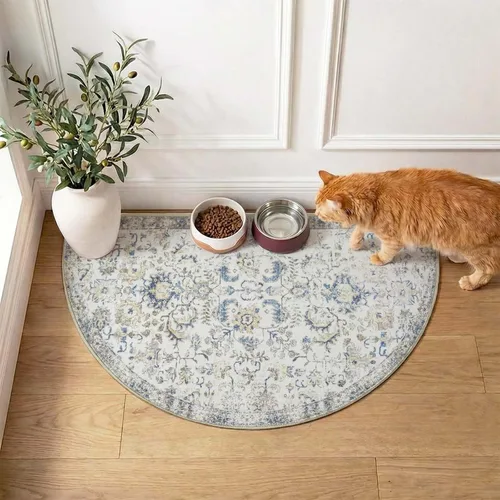 Miniatura 4 de jinchan Kalen - Alfombra de área lavable con diseño floral vintage, alfombra de entrada de medio círculo de 2 x 3, tapete de media luna de pelo