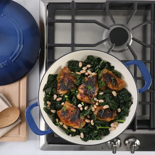 Miniatura 3 de Martha Stewart Gatwick Enameled Cast Iron Braiser with Lid, 3.5-Quart Braiser Pan for Stovetop & Oven, Cast Iron Braising Pan, Blue
