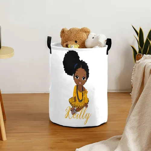 Miniatura 3 de Cesta de lavandería personalizada con nombres de niñas africanas, plegable, duradera, organizador de juguetes, decoración de dormitorio, para niños