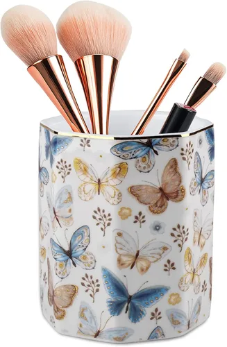 Miniatura 2 de Jwest - Soporte para bolígrafo, de cerámica, dorado brillante, con diseño de mariposa, para niñas, niños y mujeres, duradero, organizador