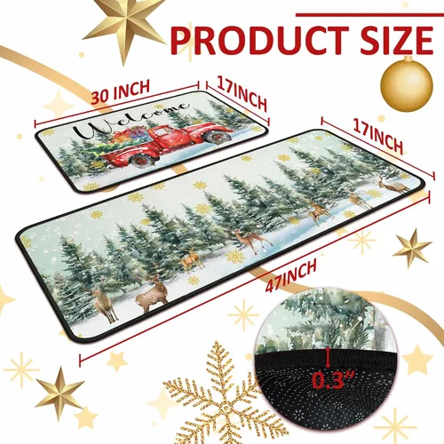 Miniatura 2 de Juego de 2 alfombras y tapetes de cocina navideñas para camiones, decoraciones navideñas para el hogar, antideslizantes con respaldo, alfombras