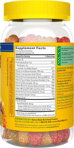 Miniatura 12 de Nature Made Multivitamínico + Omega-3, gomitas multivitamínicas para mujeres y hombres, apoyo nutricional diario, 80 vitaminas y minerales