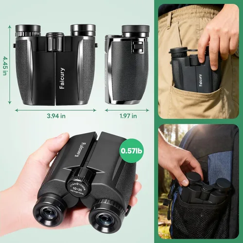Miniatura 5 de Binoculares compactos de 10 x 25 para adultos y niños, de alta potencia, plegables, ligeros y de fácil enfoque para observación de aves, viajes