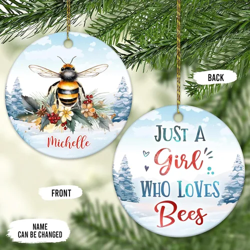 Miniatura 2 de Hyturtle Adorno de Navidad personalizado, con nombre personalizado, círculo de cerámica, para amantes de las abejas, decoración de árbol, regalo