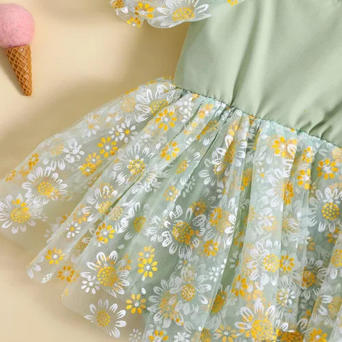 Miniatura 6 de IDOPIP Conjunto de 2 piezas para bebé recién nacido, con diadema, bordado de flores, tutú, princesa, fiesta de cumpleaños, conjunto de ropa