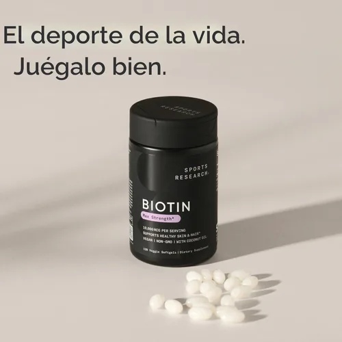 Miniatura 8 de Biotina de 0.00035 oz con aceite de coco, no transgénicos y sin gluten, 120 minicápsulas blandas vegetarianas