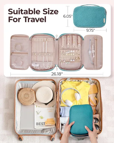 Miniatura 33 de BAGSMART - Estuche de joyería de viaje, organizador de joyas para mujeres y niñas, bolsa de almacenamiento con cierre para collares enrollados, Beige