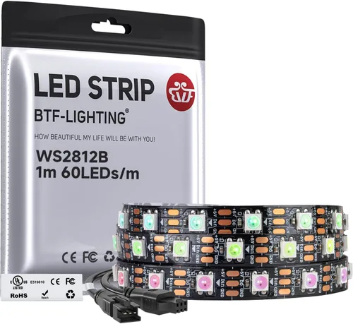 BTF-LIGHTING - Tira LED WS2812B IC RGB 5050SMD Oro Puro, direccionable individual, 3.28 pies, 60 LED, 60 píxeles/m, flexible, LED a todo color,