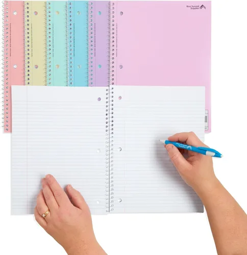 Miniatura 7 de Blue Summit - Cuaderno de espiral pastel con rayas universitarias, cuadernos escolares de una materia, cuadernos perforados a granel, libro escolar