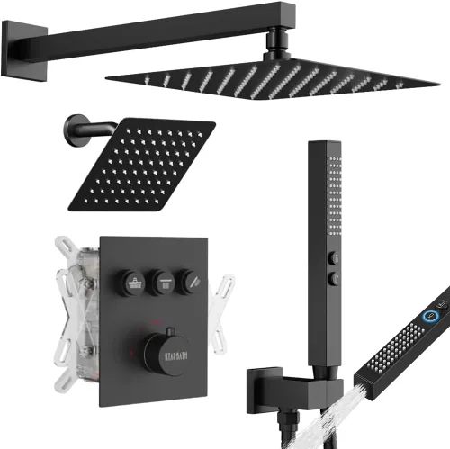 Miniatura 20 de Shower Faucet Set Brushed Nickel Shower System, Dual Head Shower Set STARBATH 12'' Ceiling Mount and 6''Wall Mount Rainfall Shower Systems with